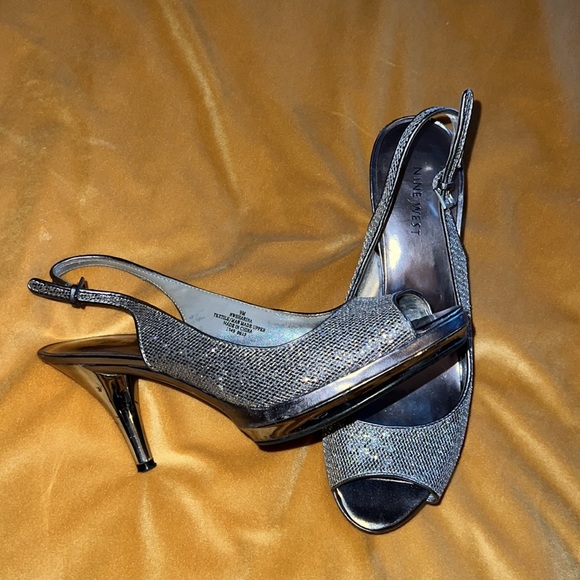 Nine West silver Sharina peep toe sling back Prom Dance - Picture 1 of 6